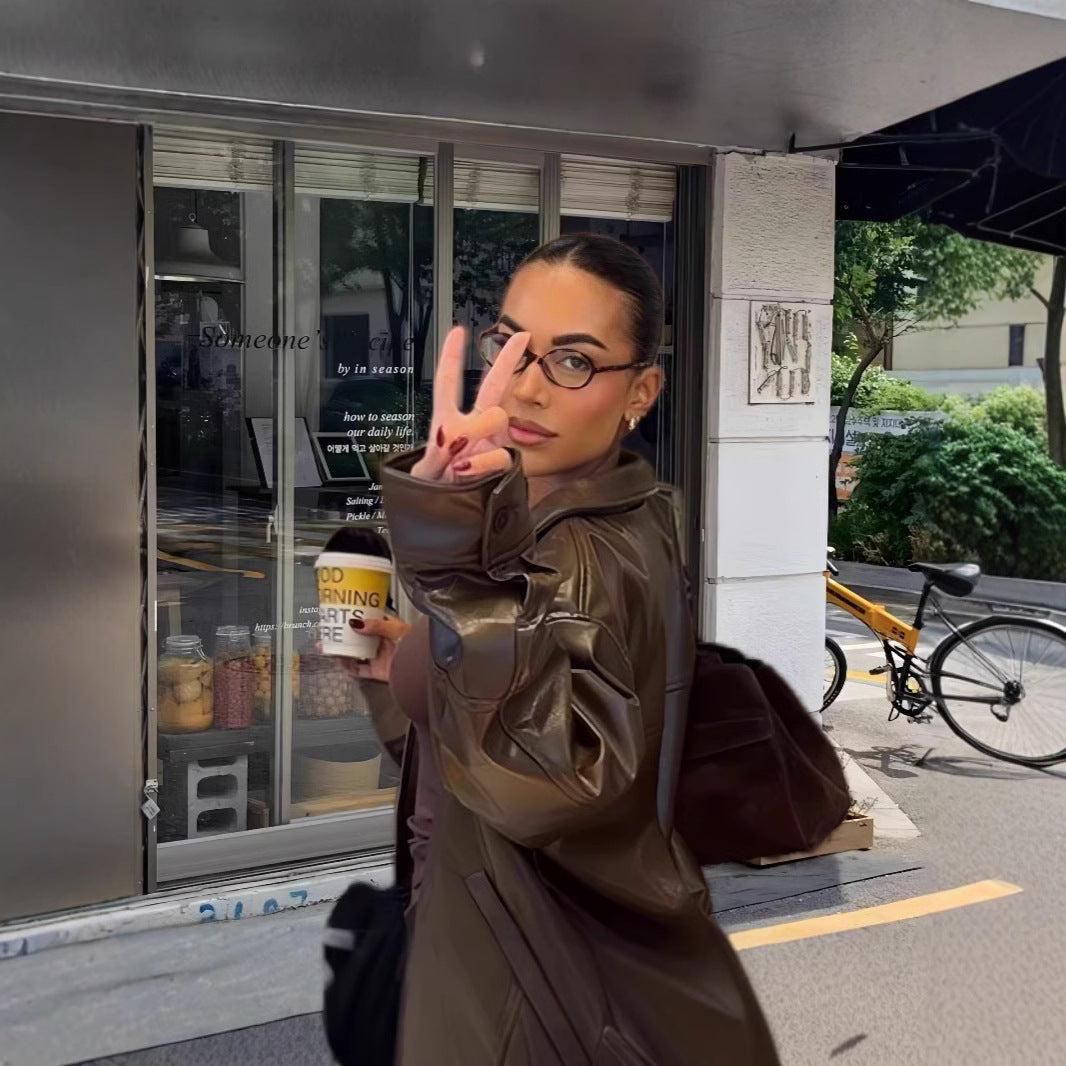 Damen Lässige Kunstlederjacke mit oversized Schnitt und eleganten Details R&B
