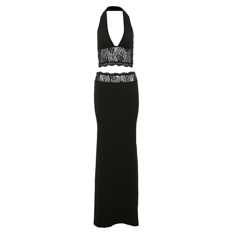 Damen Elegantes Zweiteiler-Set mit raffiniertem Spitzenabschluss R&B