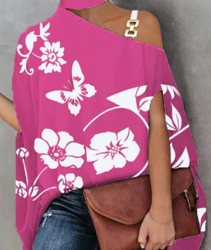 Damen asymmetrisches Oberteil mit floralem Motiv