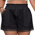 Damen Freizeit Shorts mit elastischem Bund und dekorativem Netzdetails R&B