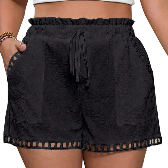 Damen Freizeit Shorts mit elastischem Bund und dekorativem Netzdetails R&B