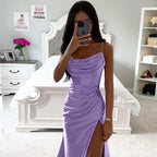 R&B | Schnürung Falten Schlitz Satin Schmaler Schnitt Bodycon Kleid