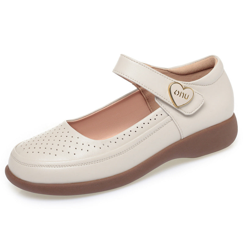 Damen Komfortable Mary Jane Ballerinas mit atmungsaktiven Perforationen und verstellbarem Riemen R&B