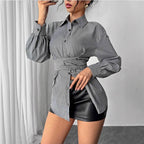 Damen Modische Hemdbluse mit taillierendem Gürtel und komfortablem Schnitt R&B