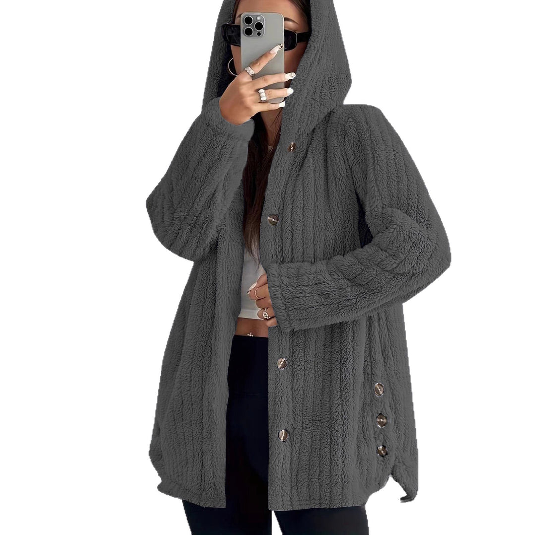 Damen Kuschelige Kapuzenjacke mit Knopfdetails R&B