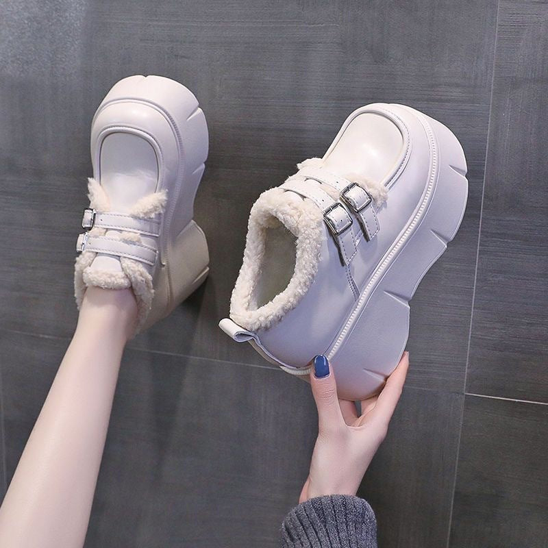 Damen Plüschgefütterte Plateau-Sneaker mit modischen Doppelschnallen von R&B