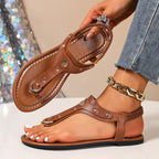 Damen Riemensandalen mit dekorativen Nieten und echtem Leder R&B