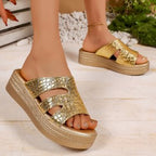 Damen Glamouröse Plateau-Sandalen mit schimmerndem Riemendesign R&B
