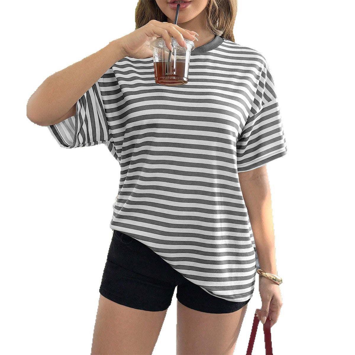 Damen Oversized Streifen-T-Shirt R&B