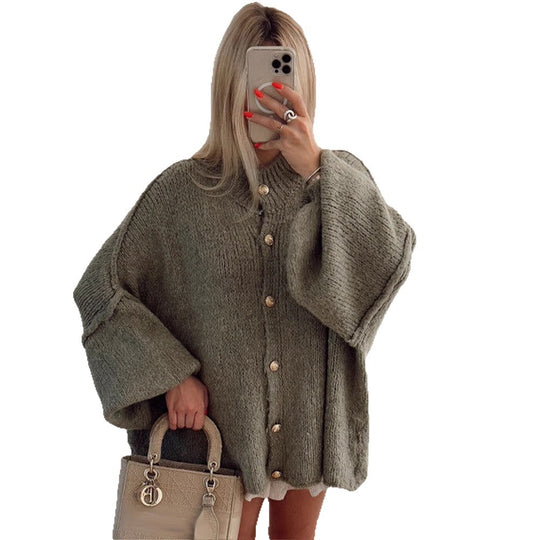 Damen Grobstrickjacke mit eleganten Knopfdetails und lässigem Oversized-Schnitt R&B