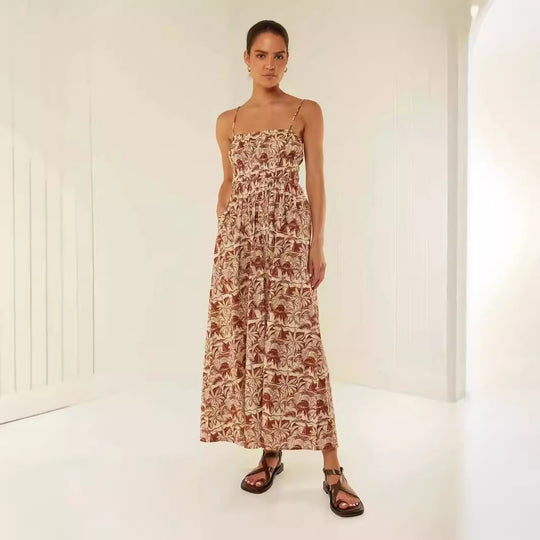 Damen Maxikleid mit elastischem Bund und verspieltem Blumenmuster R&B