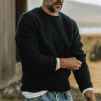 Herren strukturiertes Strickpullover mit feinem Wellenmuster