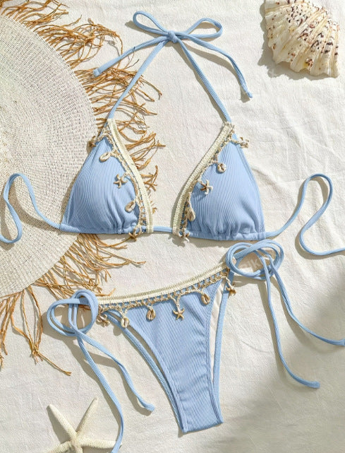 Damen Triangel-Bikini-Set mit verspielten Schnürdetails R&B