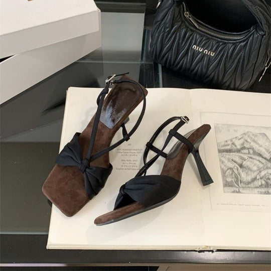 Damen Slingback High Heel Sandalen mit dekorativem Knotendesign R&B