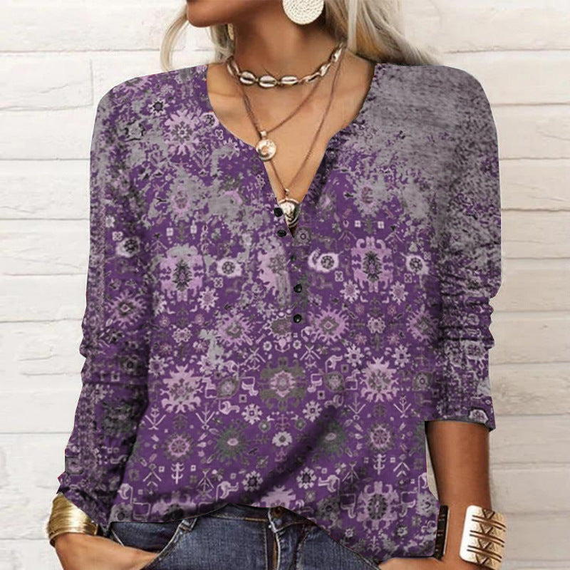 Damen langärmliges Casual-Shirt mit verspieltem Muster R&B