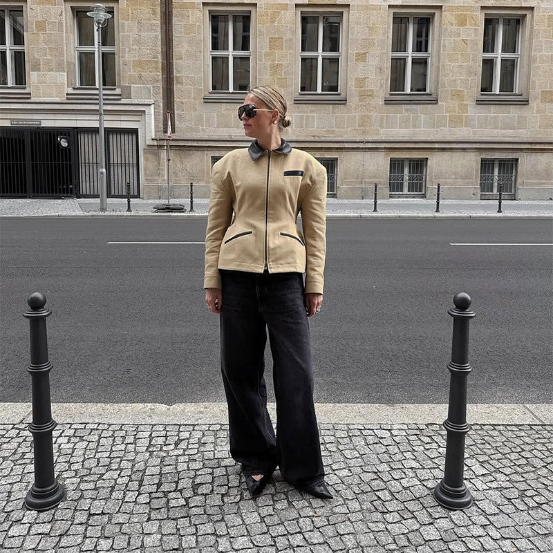 Damen modische Utility-Jacke mit hochgeschlossenem Kragen und Reißverschluss