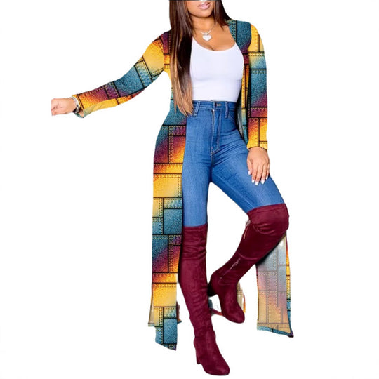 Damen Lange Strickjacke mit modernem grafischem Muster R&B