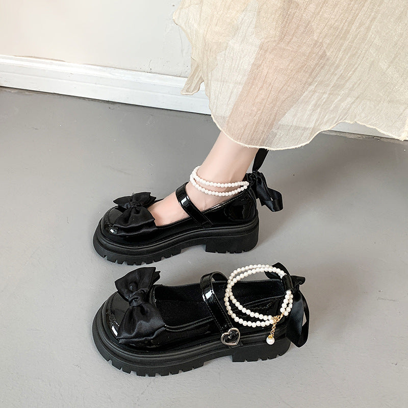 Damen modische Mary Jane Schuhe mit Schleifen- und Perlenakzenten R&B