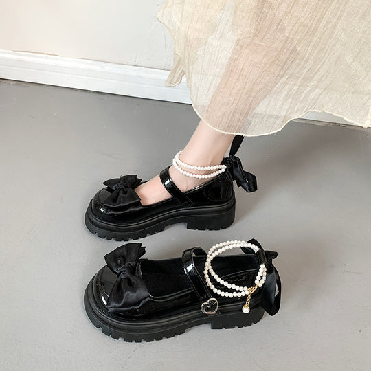 Damen modische Mary Jane Schuhe mit Schleifen- und Perlenakzenten R&B