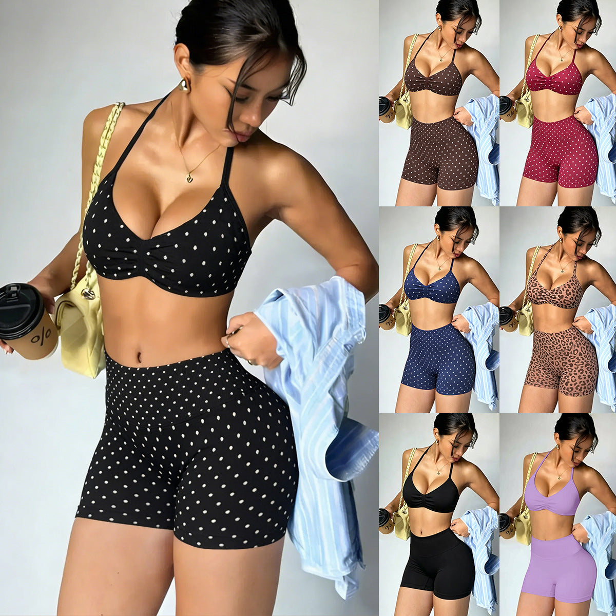 Damen Sportliches Bikini-Set mit hochgeschnittenen Shorts und elastischer Unterstützung R&B