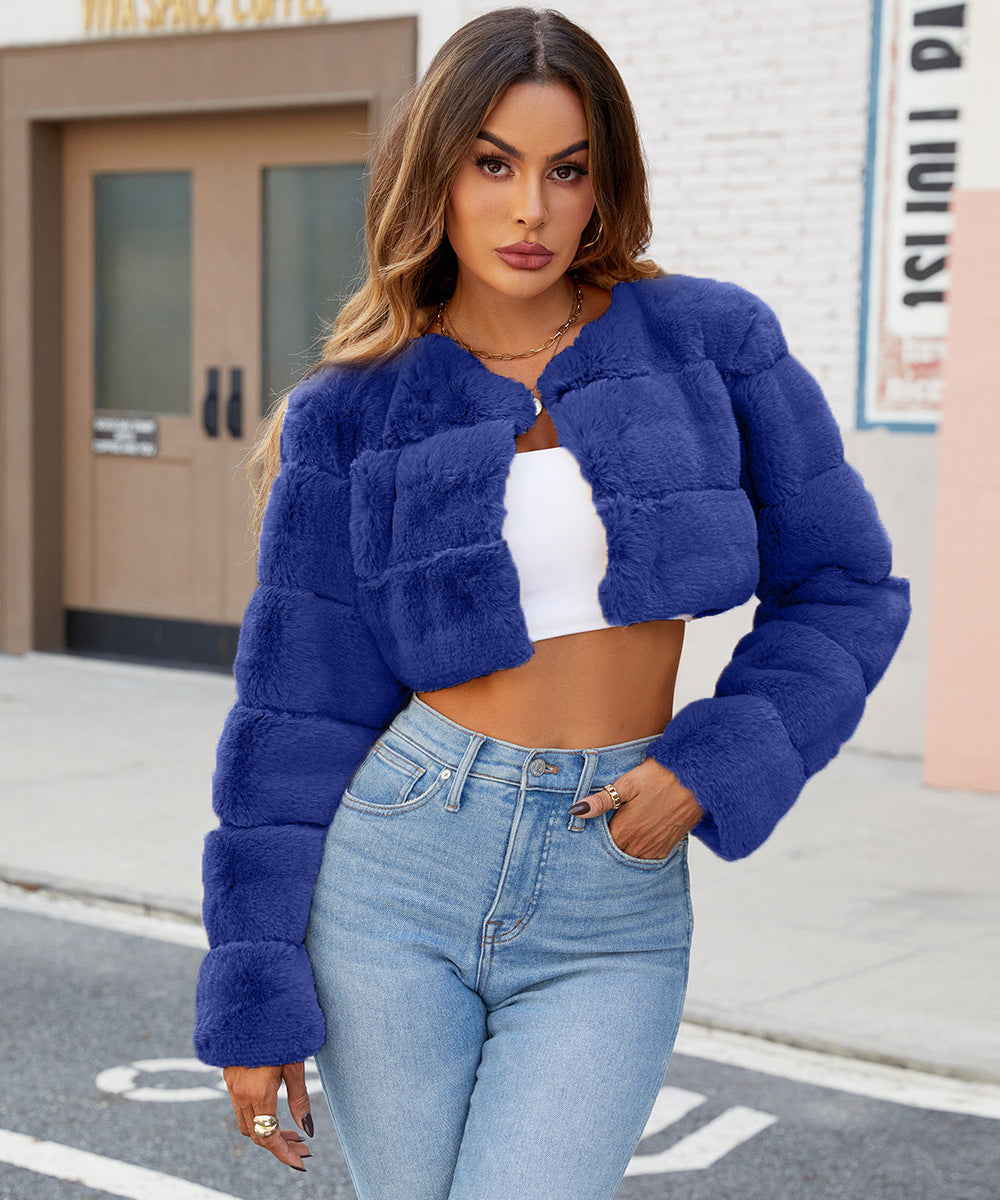 Damen Kuschelige Shortjacke mit gestepptem Design R&B