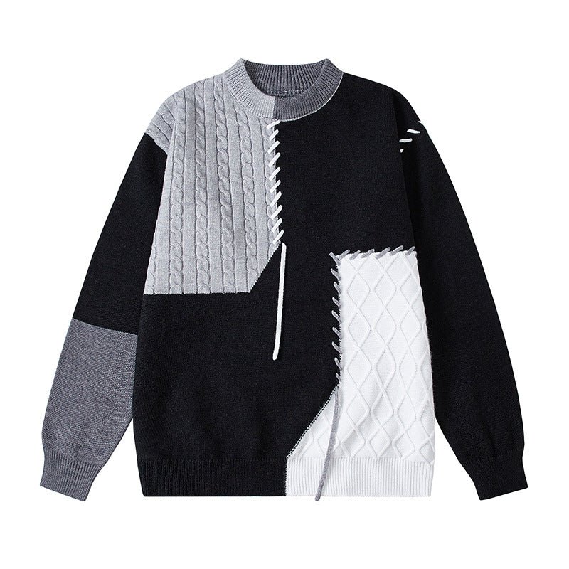 Damen kreativer Pullover mit strukturiertem Patchwork-Design und einzigartigen Details R&B