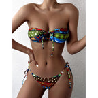 Damen Bandeau-Bikini mit aufregendem Mustermix und verstellbaren Trägern R&B