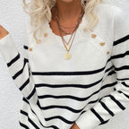 Damen modischer Streifenpullover mit Herzdetails R&B