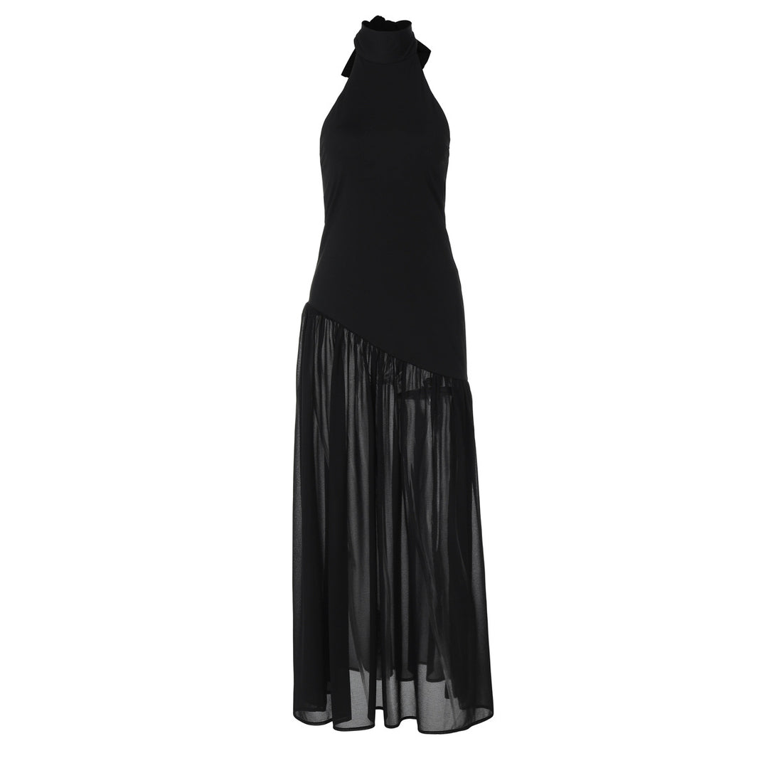 Damen Elegantes Maxikleid mit raffiniertem Halterdesign und transparentem Rock R&B