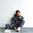 Damen Lässiger Oversize-Sweatanzug mit Kapuze und elastischem Bund R&B