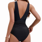 Damen Eleganter V-Ausschnitt Badeanzug mit Raffungen R&B