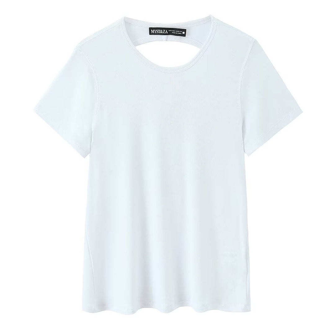 Damen Sportliches T-Shirt mit modischem Rückenausschnitt R&B