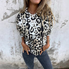 Damen Kapuzenpullover mit lässigem Leopardenmuster und praktischen Seitentaschen R&B