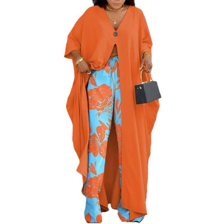 Damen Set aus kimonoartigem Oberteil und weitem Hosen R&B
