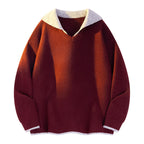 Damen Strickpullover mit V-Ausschnitt und hohem Kragen