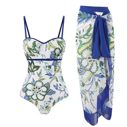 Damen Einteiler Badeanzug mit elegantem Wickelrock R&B
