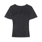 Damen lässiges Kurzarm-T-Shirt mit Raffung und grafischem Druck R&B
