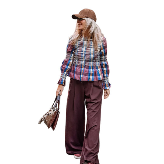 Damen modische Karottenhose mit hohem Bund und eleganten Falten R&B