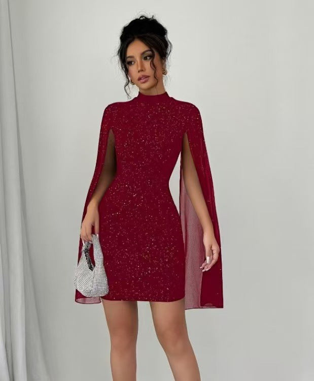 Damen Mini-Kleid mit funkelndem Stoff und schulterfreiem Design R&B