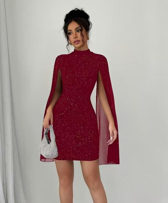 Damen Mini-Kleid mit funkelndem Stoff und schulterfreiem Design R&B