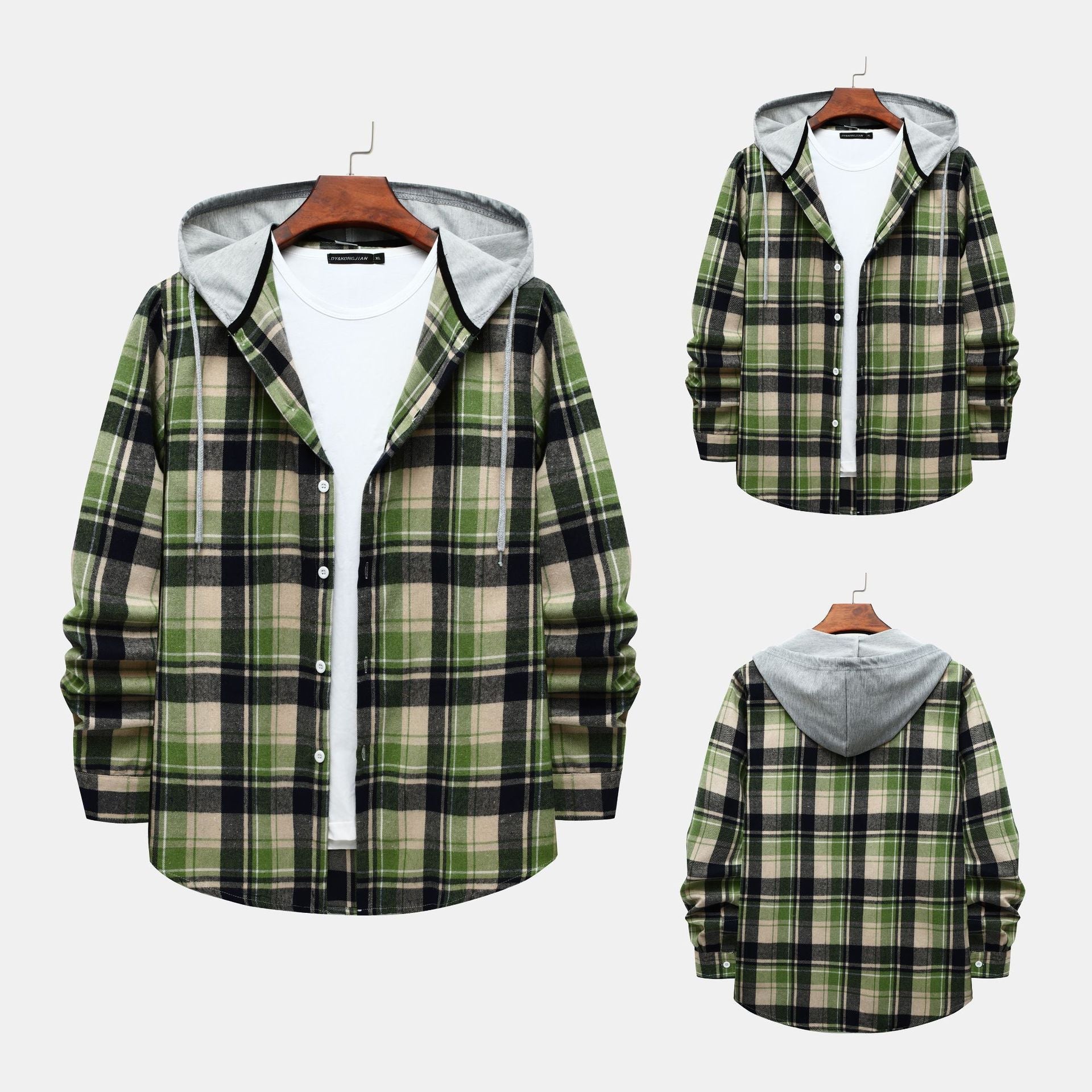 Herren Karierte Hemdjacke mit Kapuze und bequemer Passform