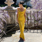 Damen seidiges Maxikleid mit elegantem Cowl-Ausschnitt R&B