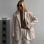 Damen elegantes lässiges Zweiteiliges Set mit oversized Blazer und weit geschnittenen Hosen