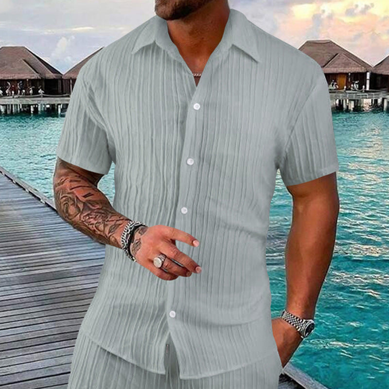 Herren Kurzarm-Hemd mit strukturiertem Design und modernen Knopfdetails R&B