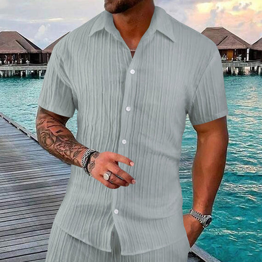 Herren Kurzarm-Hemd mit strukturiertem Design und modernen Knopfdetails R&B