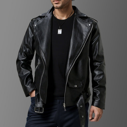 Herren Leder Bikerjacke mit Utility-Taschen