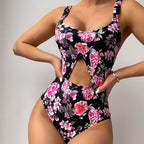 Damen Badeanzug mit floralem Design und ausgefallenem Ausschnitt R&B