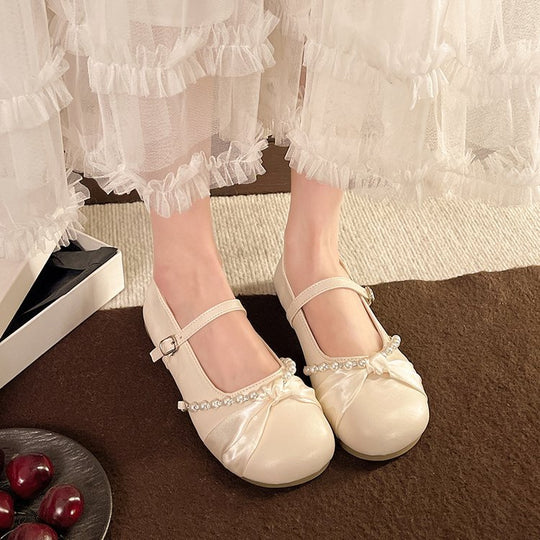 Damen Ballerinas mit Perlenakzent und verstellbarem Riemen R&B