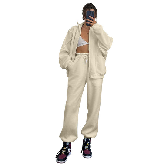 Damen gemütliches Sweatsuit mit hoher Kragen und praktischen Taschen R&B