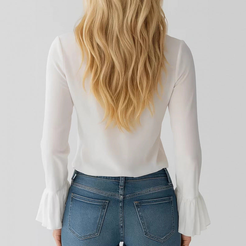 Damen Elegantes Oberteil mit Volants und tiefem V-Ausschnitt R&B